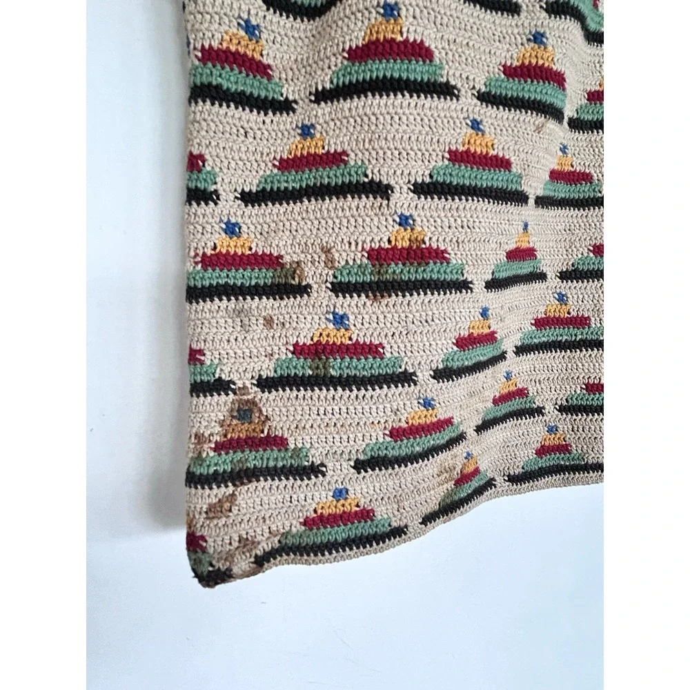 Vintage Tapestry Tight Knit Craft Bag Crochet Needlework Knitting Wood Handles - Picture 11 of 16